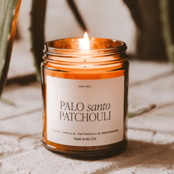 palo santo patchouli soy candle – aromatherapy candle for relaxation, meditation & home fragrance