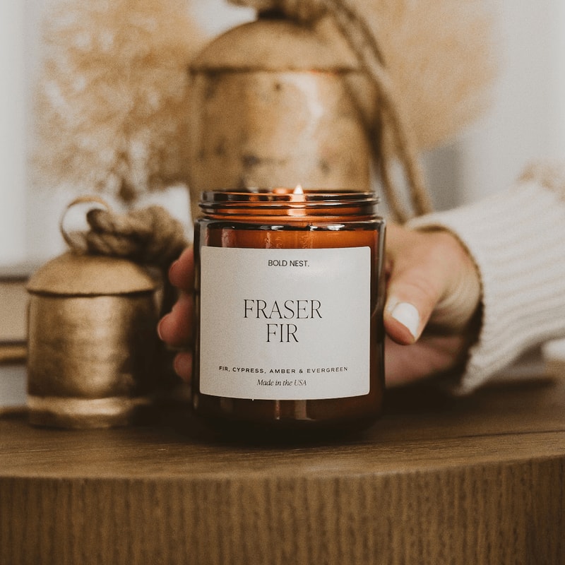Fraser Fir Soy Candle In Amber Jar Pine Scented Christmas Candle For Cozy Holiday Homes 0
