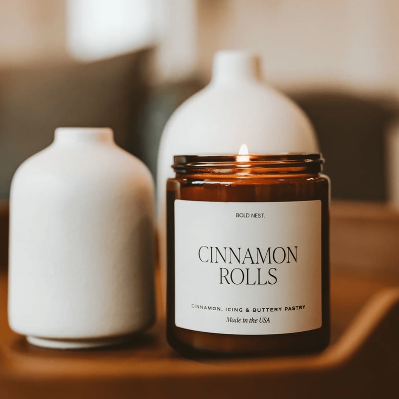 Non Toxic Cinnamon Soy Candle Warm Bakery Scented Fall Candle In Amber Jar 0