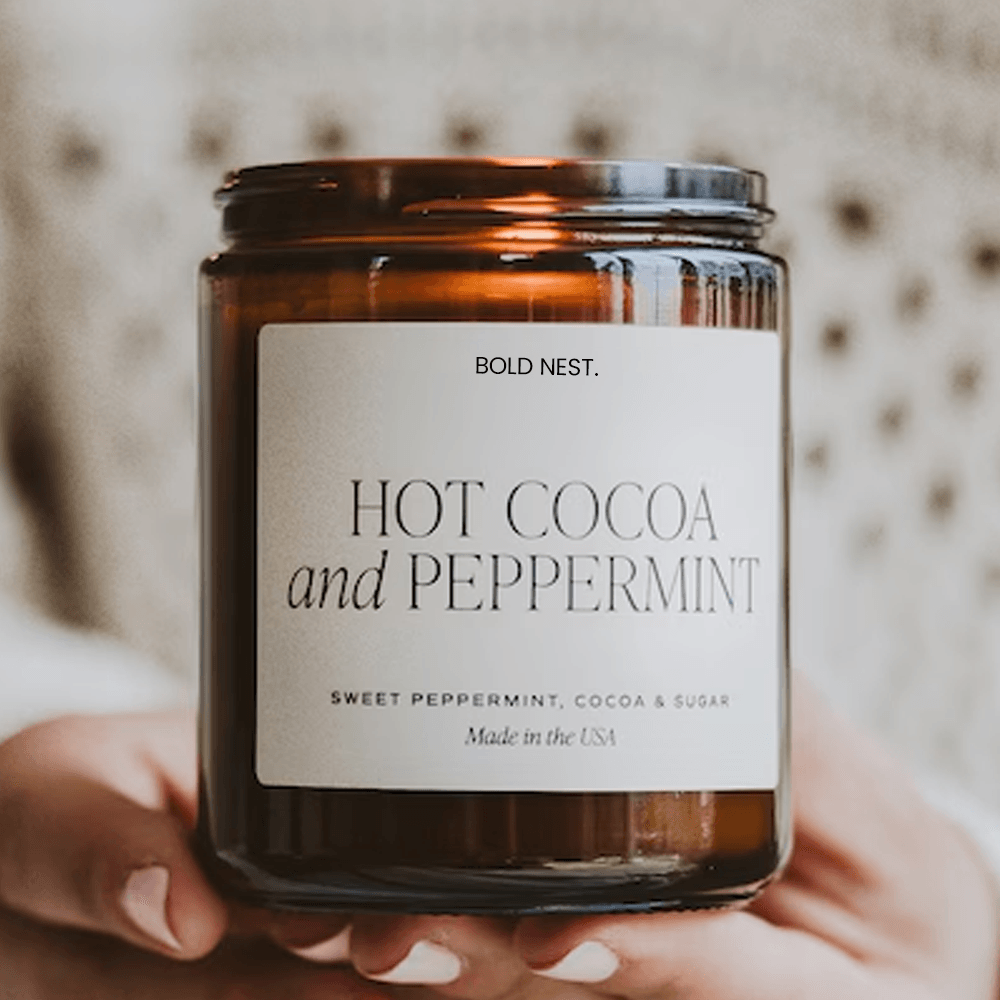 Hot Cocoa Peppermint Christmas Soy Candle Cozy Holiday Chocolate Mint Scent 0