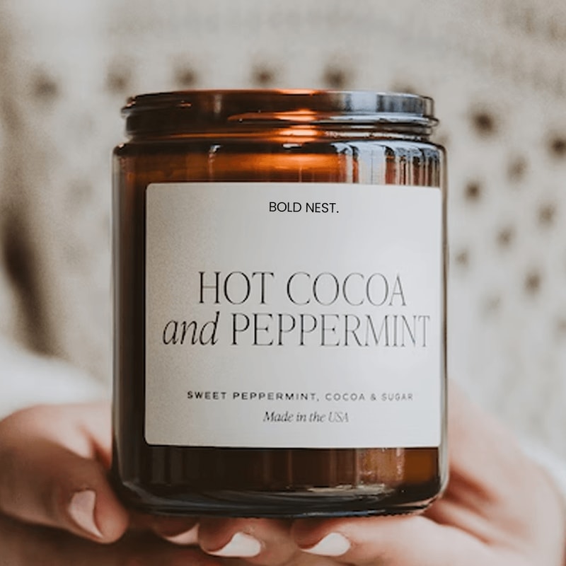 Hot Cocoa Peppermint Christmas Soy Candle Cozy Holiday Chocolate Mint Scent 0
