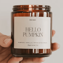 hello pumpkin soy candle – pumpkin spice fall scented autumn candle gift