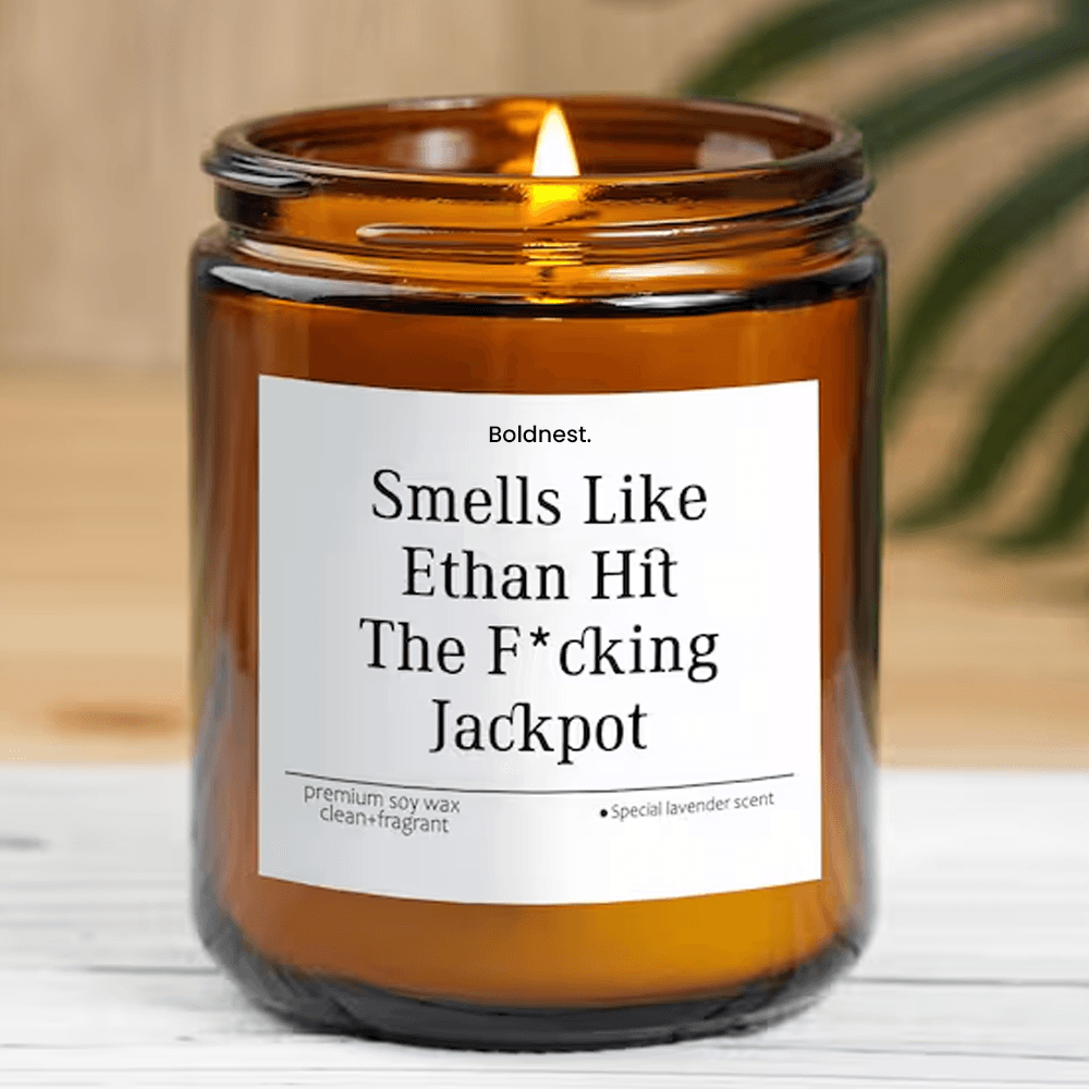 Smells Like He Hit The FUcking Jackpot Candle Funny Boyfriend Gift Husband Gift Anniversary Candle 0