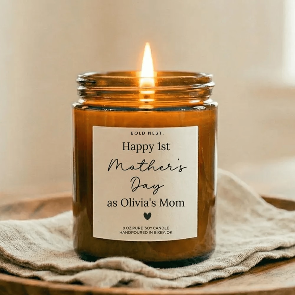 Happy 1st Mothers Day Candle Personalized New Mom Gift First Mothers Day As Mom Custom Candle Gift 0