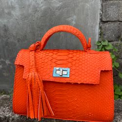 Geniuine python skin top handle orange summer bag