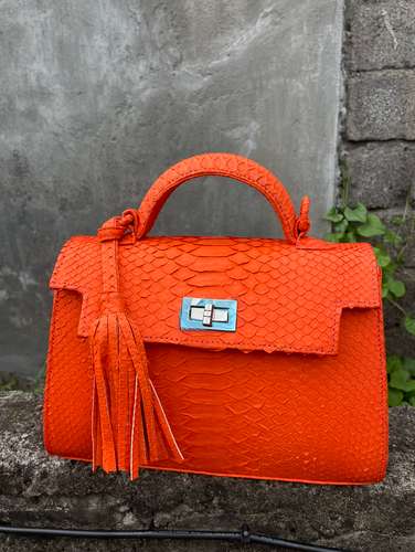 Geniuine python skin top handle orange summer bag