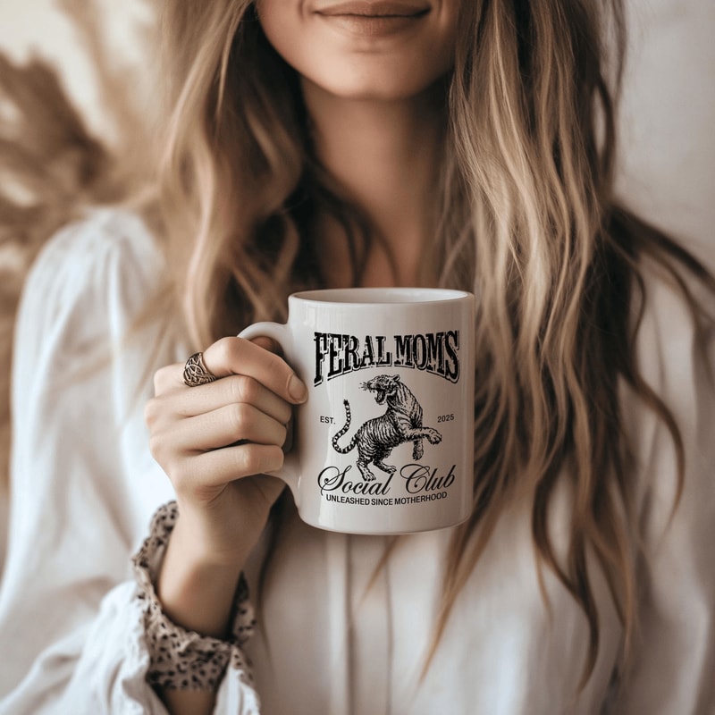New Mom Mug Feral Moms Social Club Funny Coffee Cup Expecting Mom Baby Shower Gift Mug 0