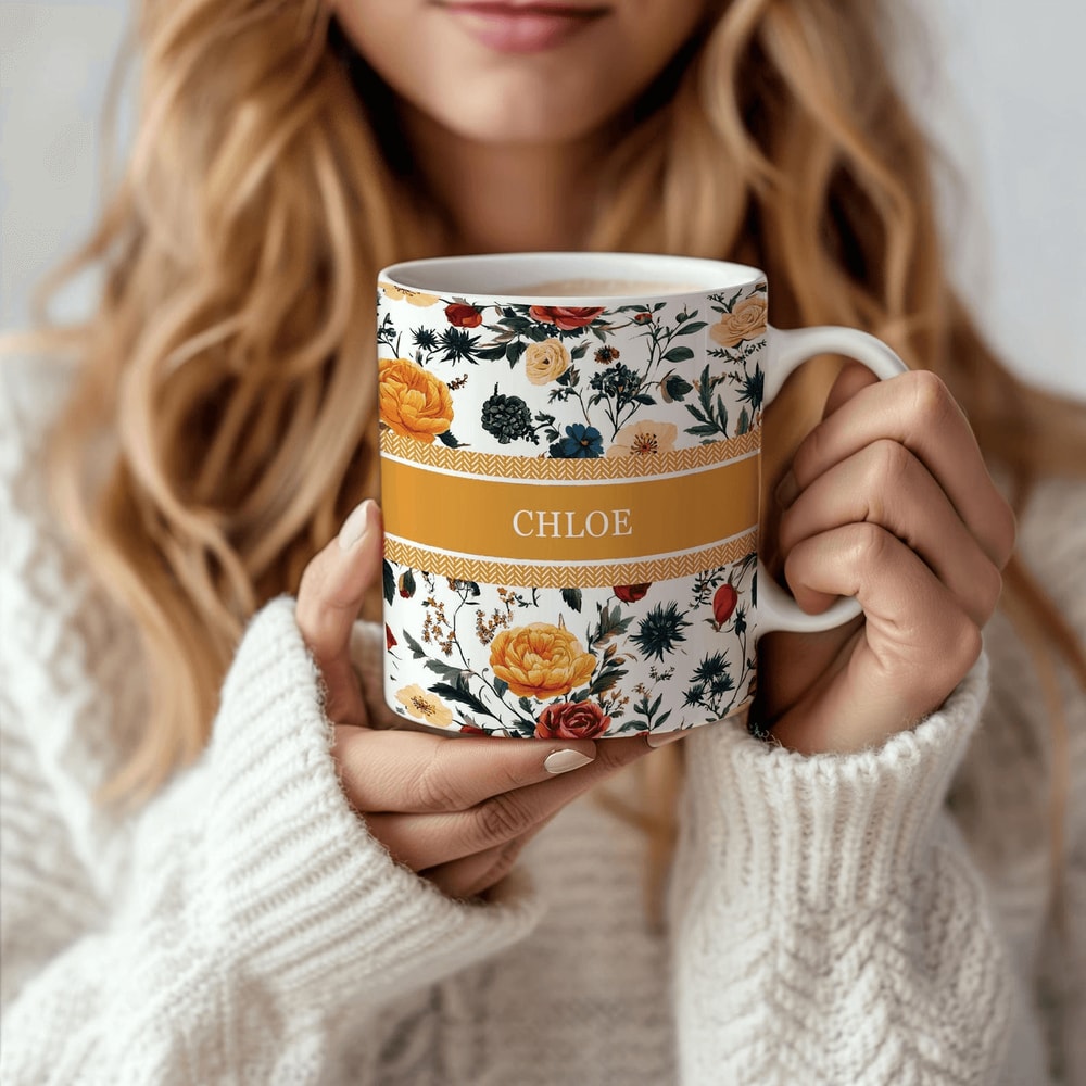 Personalized Name Mug Custom Wildflower Coffee Cup Vintage Floral Boho Gift For Her Bridal Party C 0