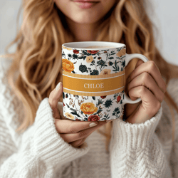 personalized name mug, custom wildflower coffee cup, vintage floral boho gift for her, bridal party & coquette mug