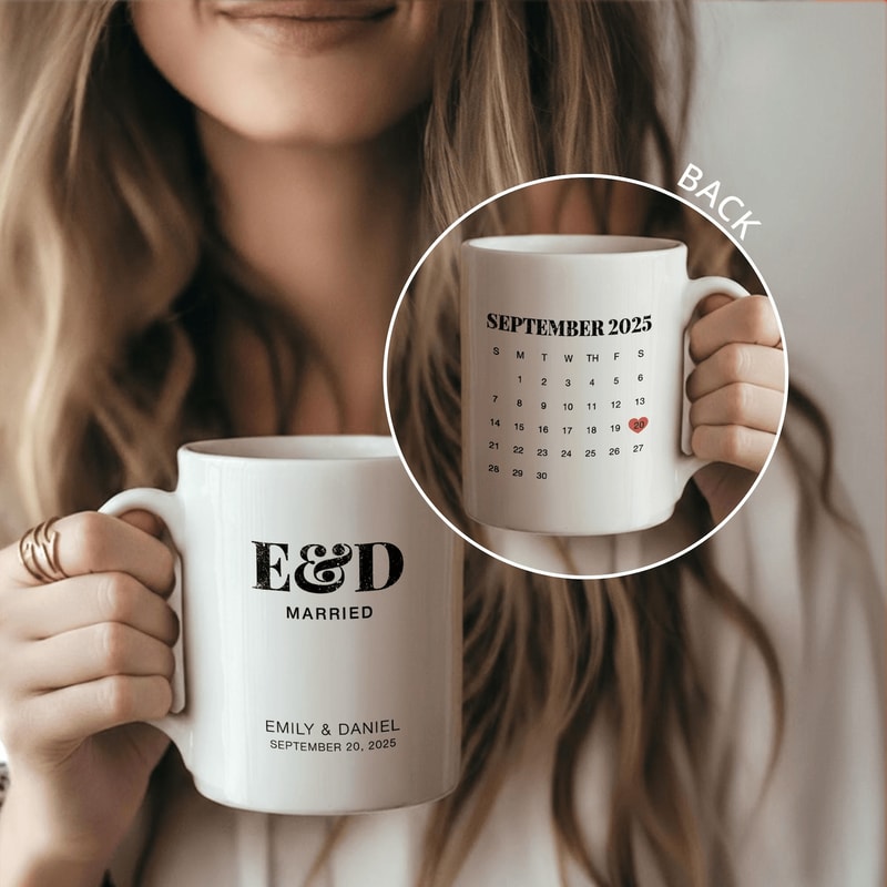 Personalized Mr And Mrs Mug Wedding Date Calendar Custom Coffee Cup Newlywed Anniversary Gift 0