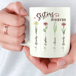 personalized sisters forever mug, custom sister gift coffee cup, birthday, christmas & friendship mug