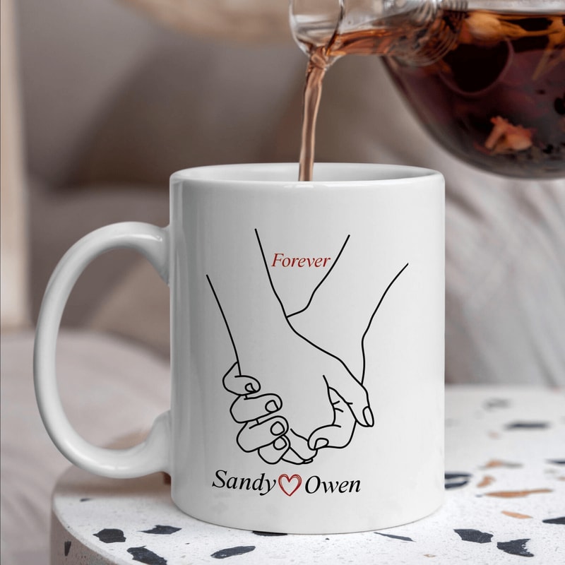 Custom Holding Hands Couple Mug Personalized Name Romantic Coffee Cup Anniversary Valentine Gift F 0