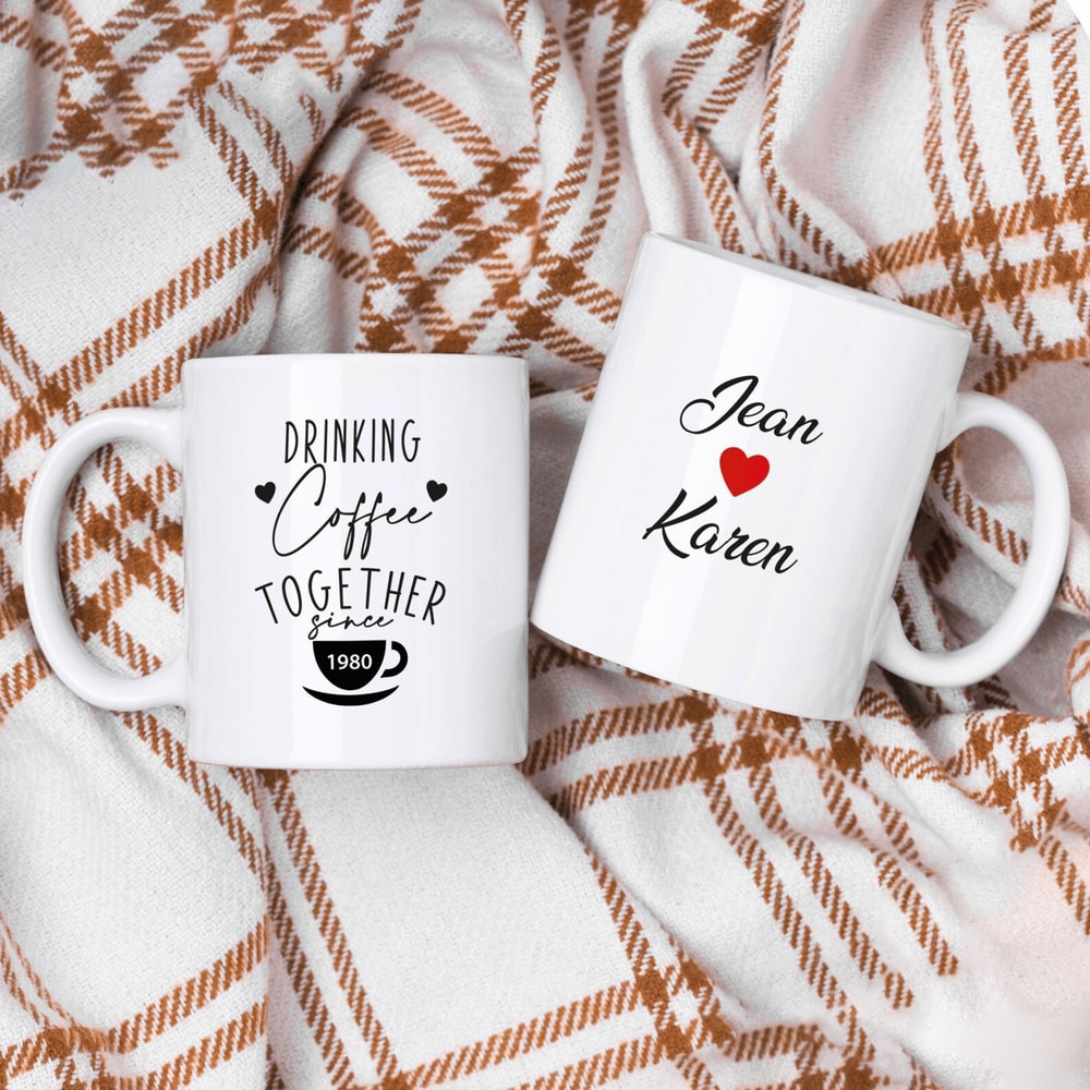 Drinking Coffee Together Since 1980 Mug Personalized Couple Coffee Mug Anniversary Gift For Parents 1