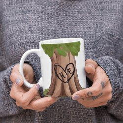 personalised heart and initials coffee mug, custom tree love ceramic mug, anniversary wedding gift mug for couples
