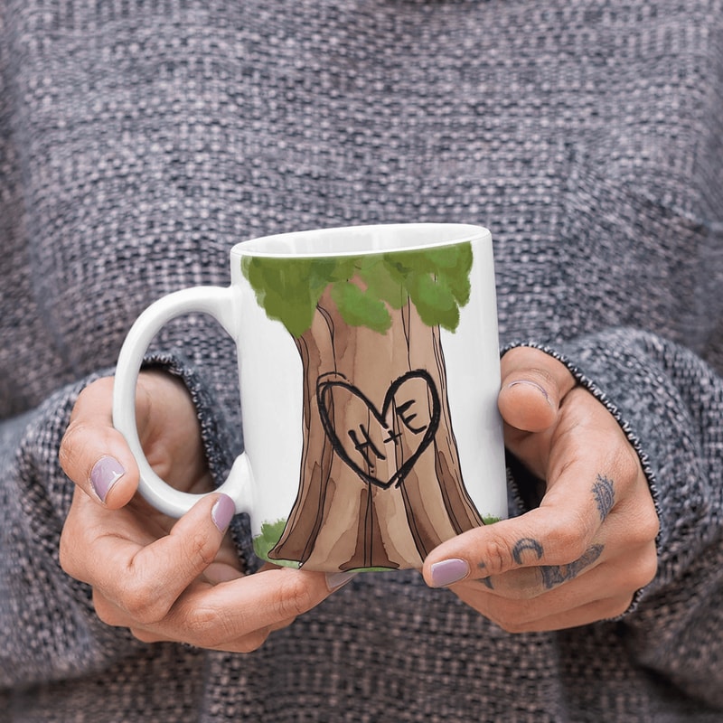 Personalised Heart And Initials Coffee Mug Custom Tree Love Ceramic Mug Anniversary Wedding Gift Mu 0