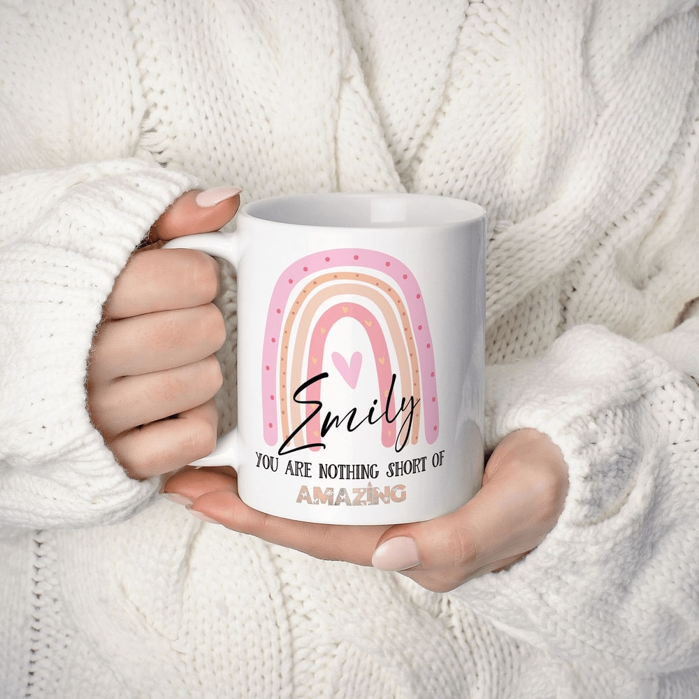 You Are Nothing Short Of Amazing Rainbow Name Mug Personalized Inspirational Coffee Mug Gift For Ki 0