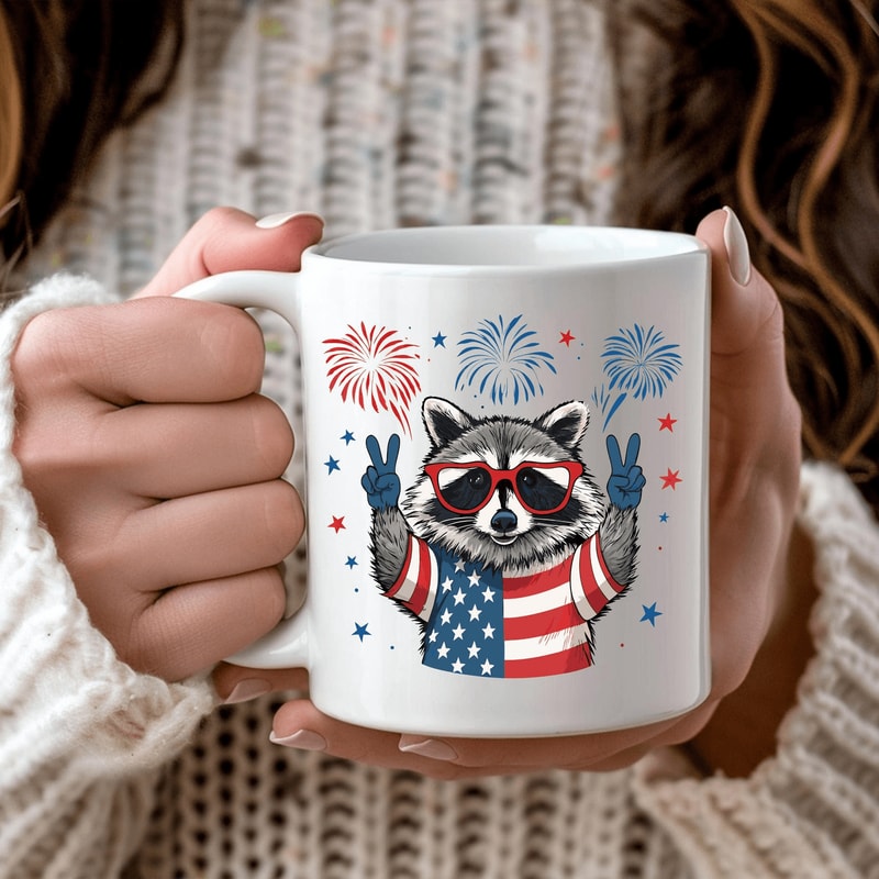 Funny Patriotic Raccoon Mug Personalised USA Flag Trash Panda Coffee Cup 4th Of July Gift With Cust 0