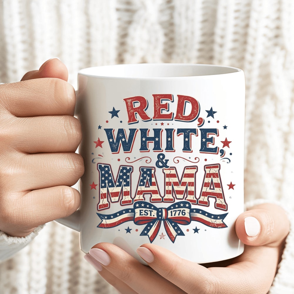 Red White And Mama Mug Vintage Patriotic Mom Coffee Cup Retro Americana 4th Of July Gift For Mom 0