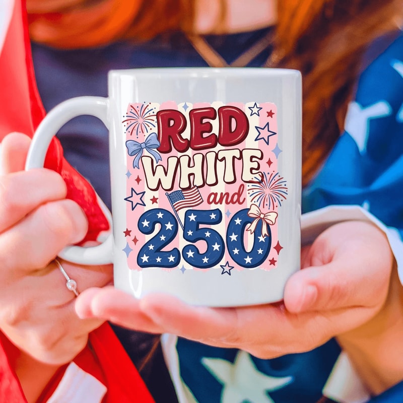 Red White And 250 Mug 2026 Patriotic 4th Of July Coffee Cup USA Flag Independence Day Gift Mug 0