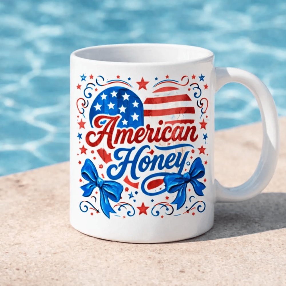 American Honey Mug Coquette Bow Patriotic Coffee Cup 4th Of July Red White Blue Summer Gift Mug 0