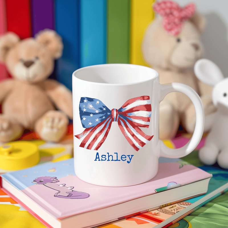 Custom Coquette 4th Of July Mug American Flag Bow Coffee Cup Personalized Patriotic Cute Summer Gif 0