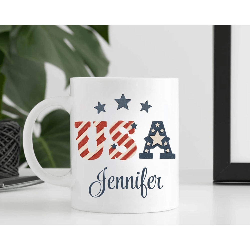 Personalized USA Mug Custom Name Patriotic Coffee Cup Independence Day Gift 0