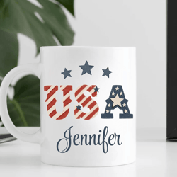 personalized usa mug, custom name patriotic coffee cup, independence day gift