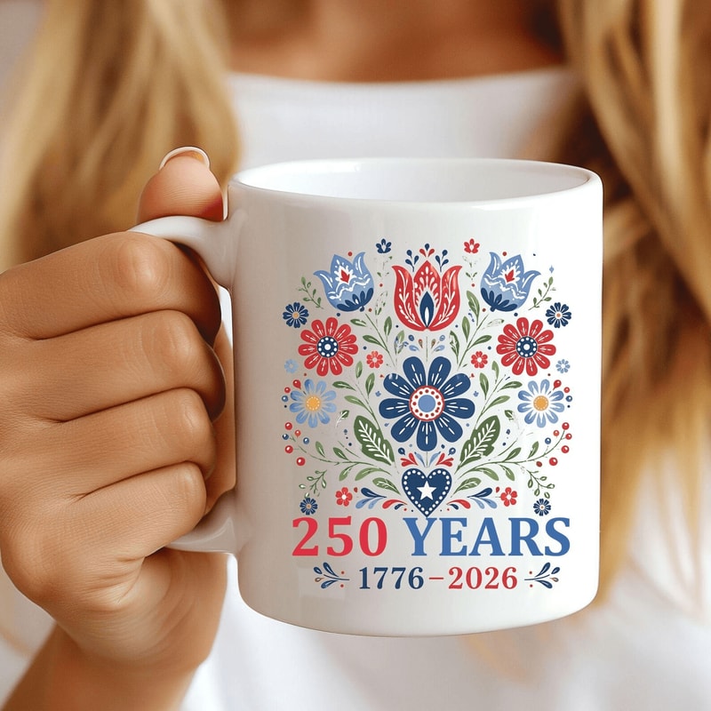 Floral America Mug 4th Of July Mug America 250 Patriotic Coffee Cup Independence Day Floral Gift 0