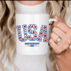 usa floral mug, patriotic coffee mug, 4th of july red blue flower coffee cup, independence day gift