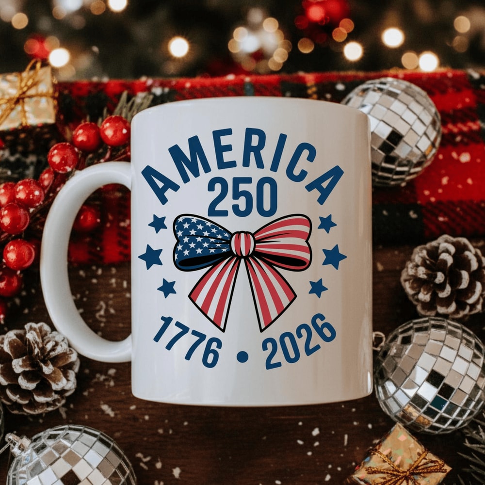 America 250 Patriotic Bow Coffee Mug 4th Of July Independence Day Ceramic USA Anniversary Cup 0