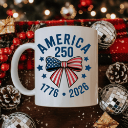 america 250 patriotic bow coffee mug – 4th of july independence day ceramic usa anniversary cup