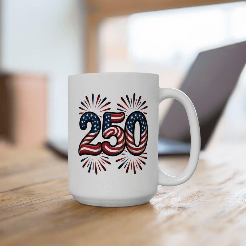 USA 250 Coffee Mug 17762026 Patriotic Fireworks Independence Day Ceramic Coffee Cup Gift 0