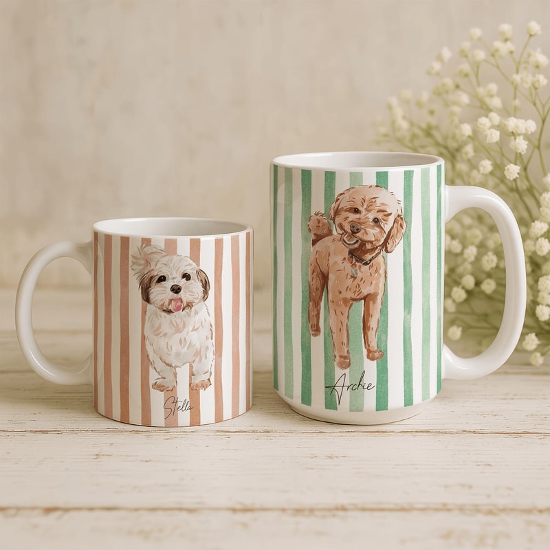 Custom Watercolor Pet Portrait Mug Personalized Dog Cat Photo Coffee Cup Gift For Pet Lovers 0