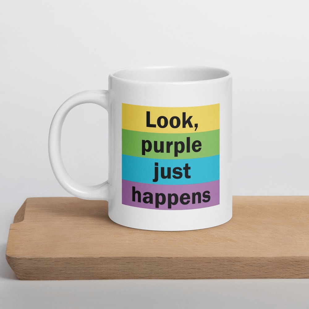 Purple Just Happens Quote Mug White Glossy Ceramic Coffee Cup Inspirational Gift For Her 0