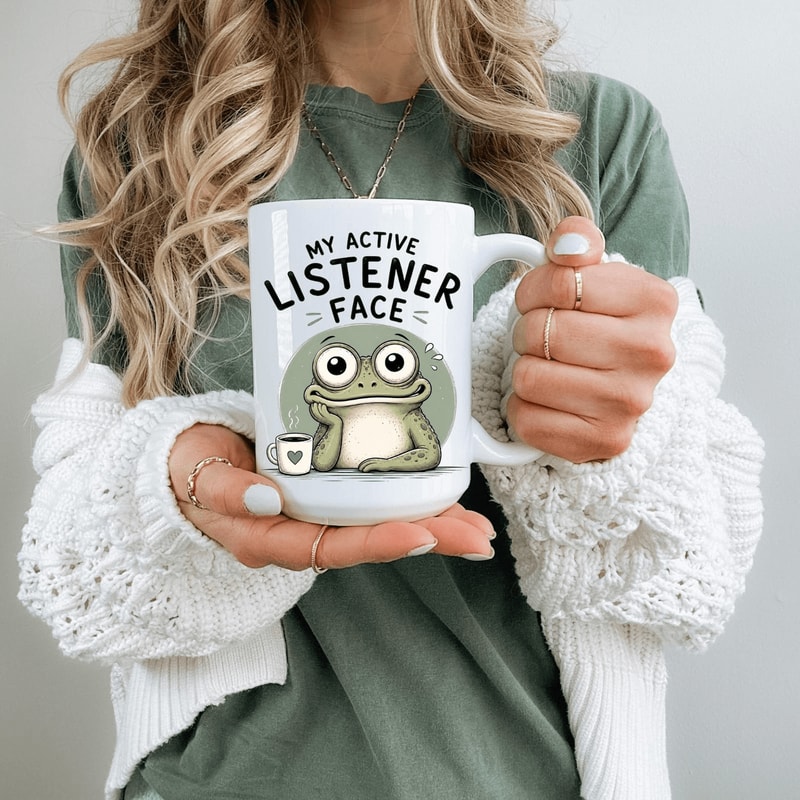 My Active Listening Face Mug Funny Coworker Introvert Frog Mug Office Humor Coffee Cup Gift 0