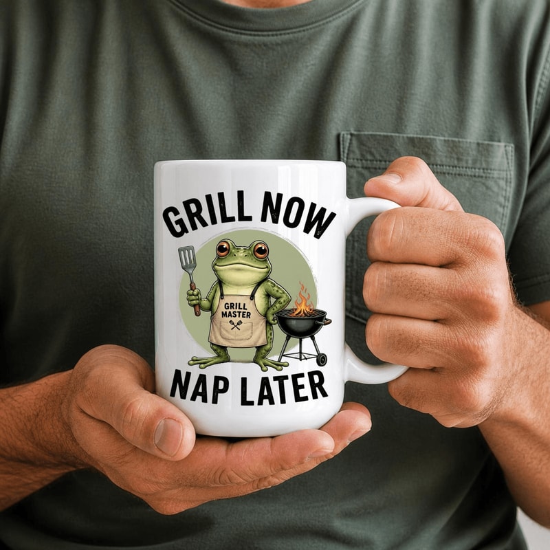 Grill Now Nap Later Frog Mug Funny BBQ Dad Coffee Cup Father Day Gift Coworker Humor Mug 0