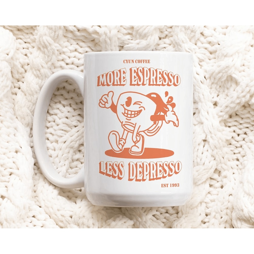 More Espresso Less Depresso Mug 15 Oz Funny Coffee Mug Retro Espresso Cup Coffee Lover Gift Ceramic 0