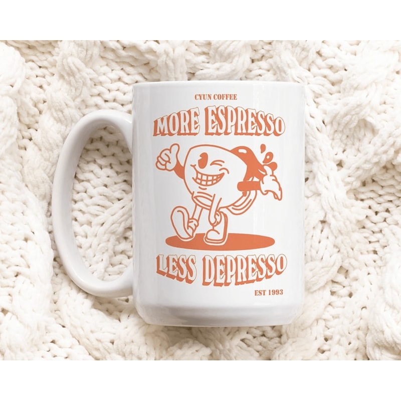 More Espresso Less Depresso Mug 15 Oz Funny Coffee Mug Retro Espresso Cup Coffee Lover Gift Ceramic 0