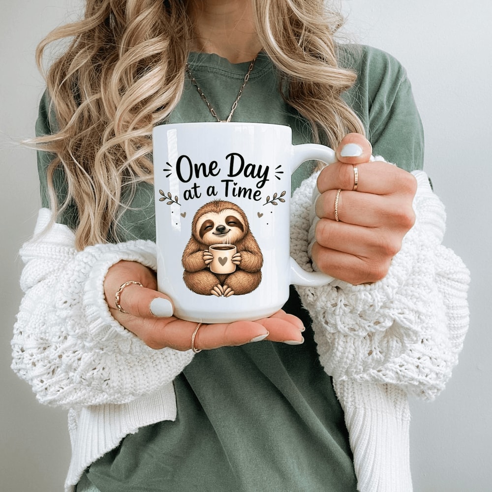One Day At A Time Sloth Mug Motivational Mental Health Coffee Cup Cute Encouragement Animal Gift 0