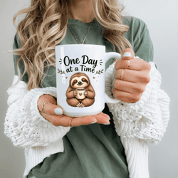 one day at a time sloth mug – motivational mental health coffee cup, cute encouragement animal gift