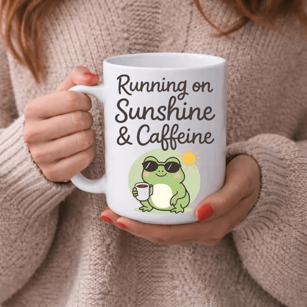 Running On Sunshine Caffeine Funny Frog Mug Cute Summer Coffee Cup Positive Vibes Office Humor Gi 0