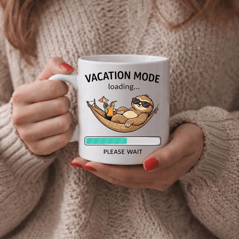 Vacation Mode Loading Sloth Mug Funny Summer Coffee Cup Burnout Humor Iced Coffee Lover Gift 0