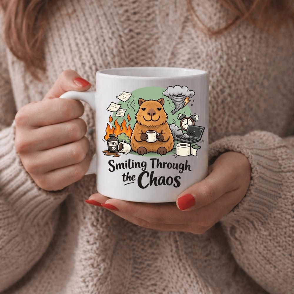 Smiling Through The Chaos Capybara Mug Funny Burnout Coffee Cup Cute Animal Coworker Gift 0
