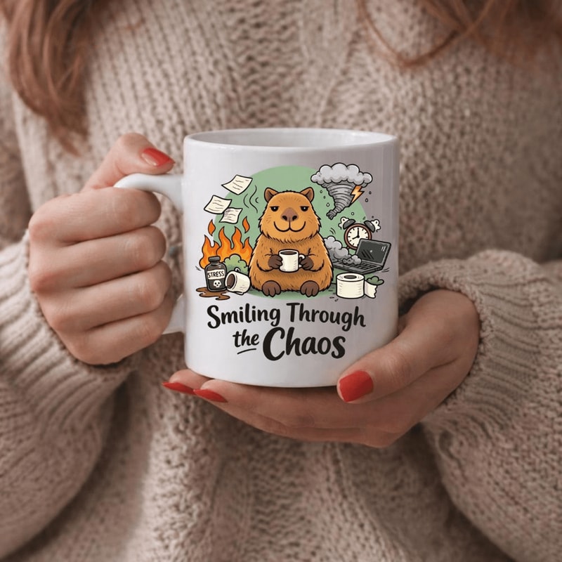 Smiling Through The Chaos Capybara Mug Funny Burnout Coffee Cup Cute Animal Coworker Gift 0