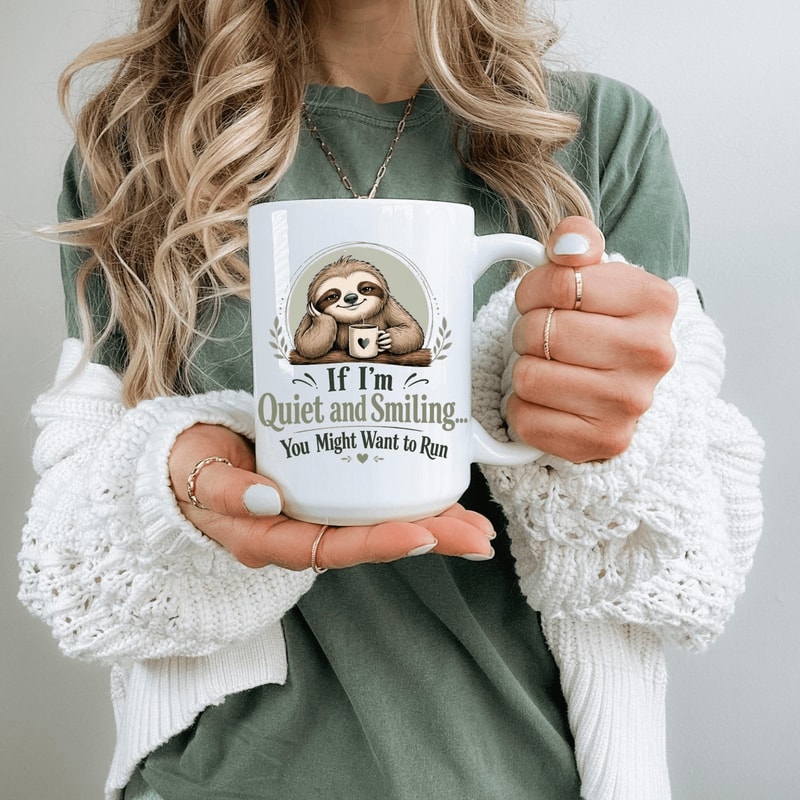 If I M Quiet And Smiling You Might Want To Run Sloth Mug Funny Cute Animal Coffee Cup Sarcastic Co 0