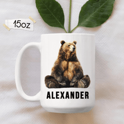 personalized bear mug 15 oz mug, custom name coffee mug, wildlife animal mug gift for men & women