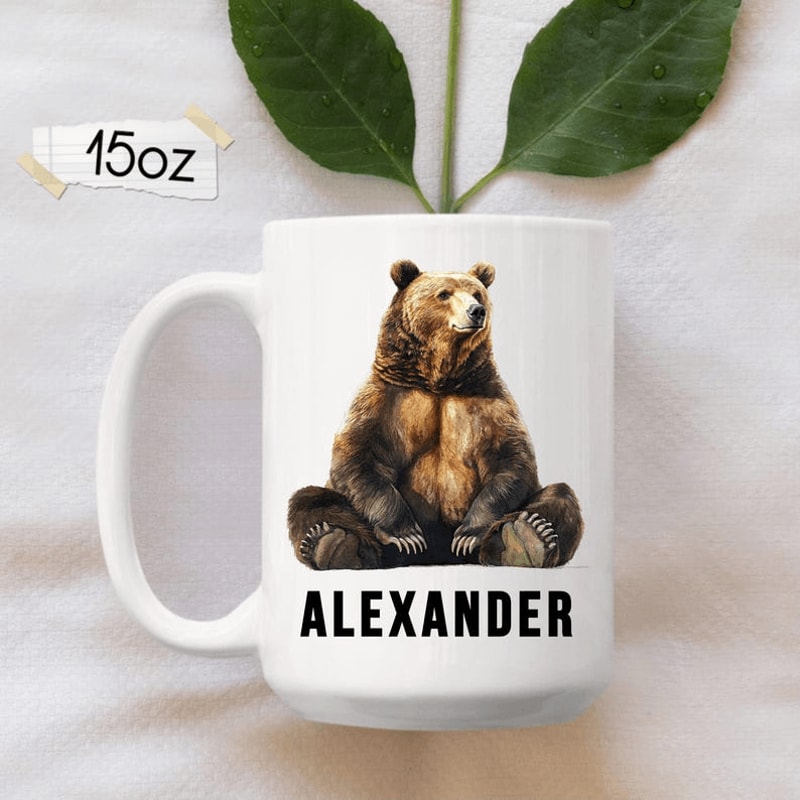 Personalized Bear Mug 15 Oz Mug Custom Name Coffee Mug Wildlife Animal Mug Gift For Men Women 0