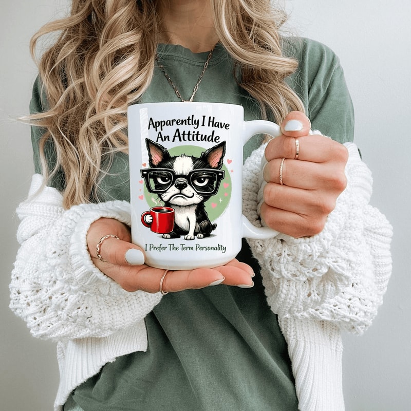 Apparently I Have An Attitude Funny Boston Terrier Mug Sarcastic Dog Lover Coffee Cup Gift 0