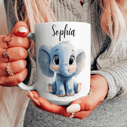 personalized elephant mug 15 oz mug, custom name coffee mug, cute elephant lover gift for girls & women