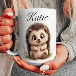 personalized hedgehog mug 15 oz mug, custom name coffee mug, cute hedgehog lover gift for women & kids